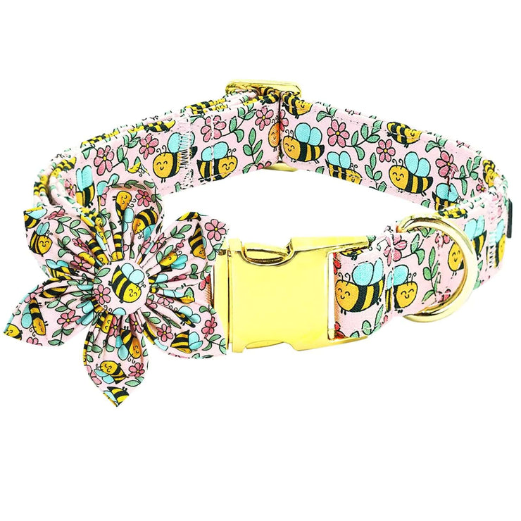 Custom Floral Dog Collar with Name Tag – Adjustable & Stylish