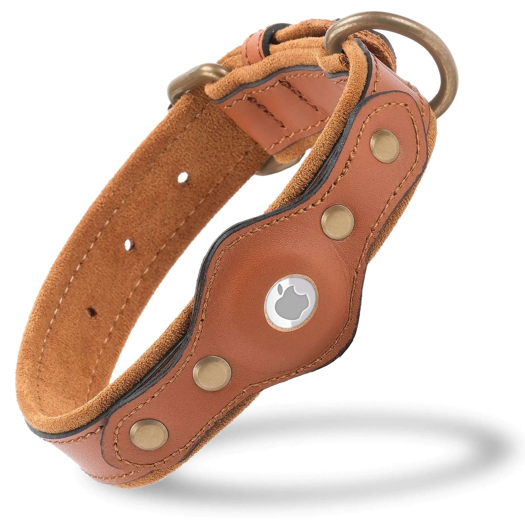 “Premium Leather AirTag Dog Collar – Anti-Lost & Stylish