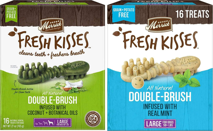 Merrick Fresh Kisses Dental Dog Treats – Double-Brush, Mint & Coconut (2-Pack)