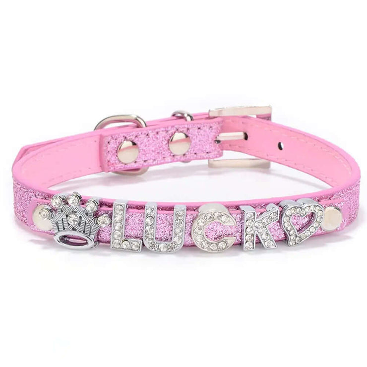 Personalized Bling Dog Collar with Name – Rhinestone Charm (XS Pink)