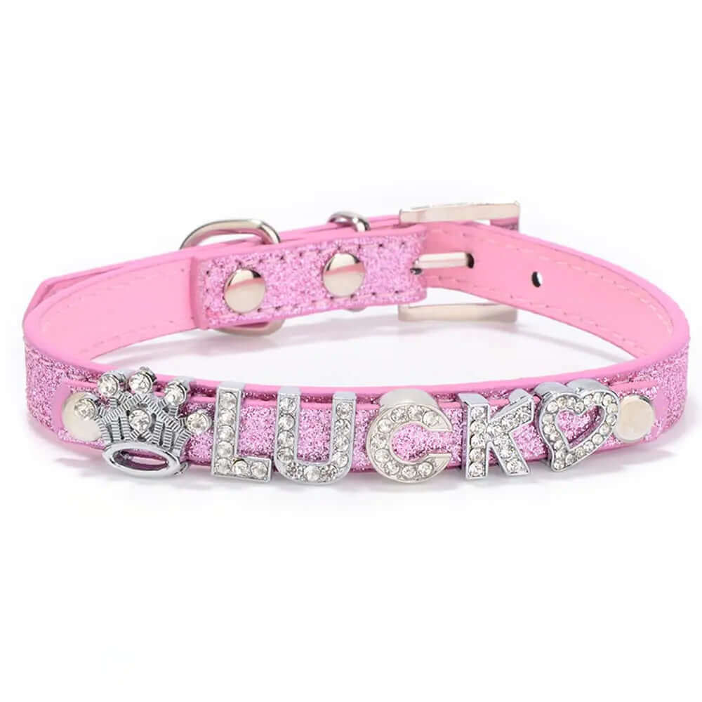 Personalized Bling Dog Collar with Name – Rhinestone Charm (XS Pink)