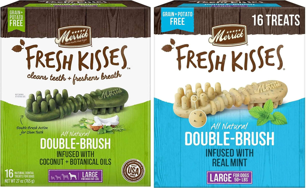 Merrick Fresh Kisses Dental Dog Treats – Double-Brush, Mint & Coconut (2-Pack)
